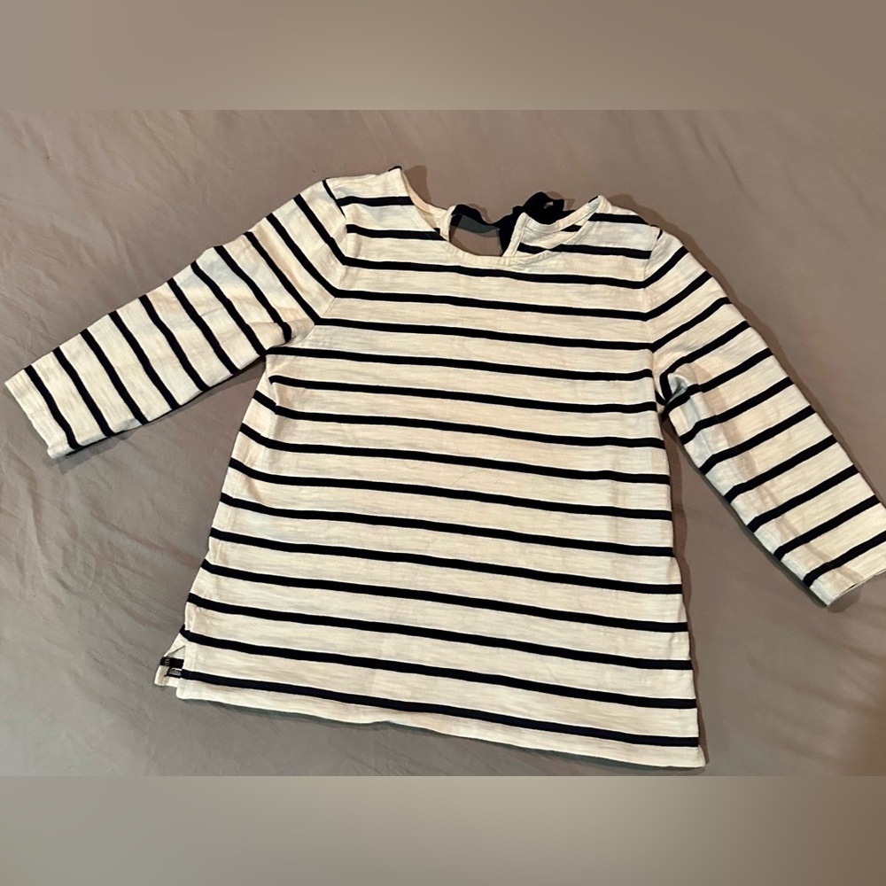 Talbots White Navy Top with Tie in the  Back Petite Small